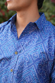Premium Blue Bandhani Print Cotton Shirt | Traditional Rajasthani Design
